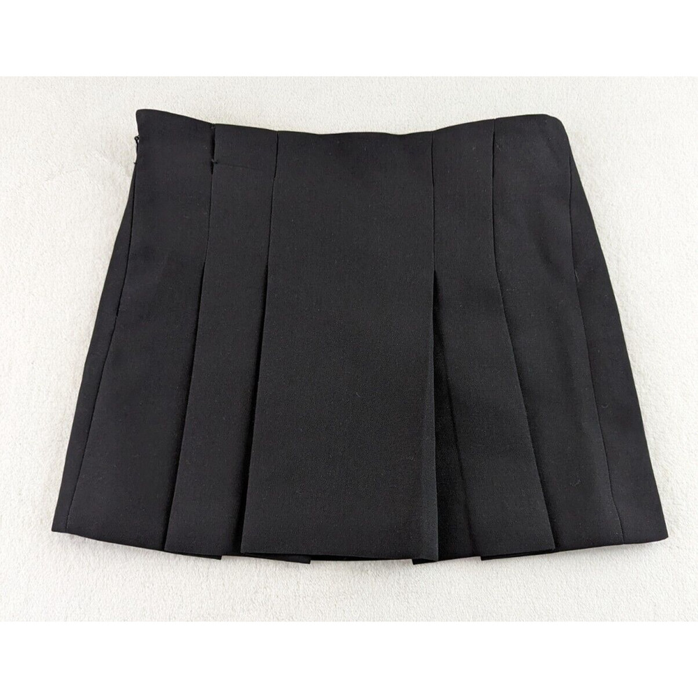 BLVCK Paris sz XS Mini Skirt black pleated front side zipper no belt R6